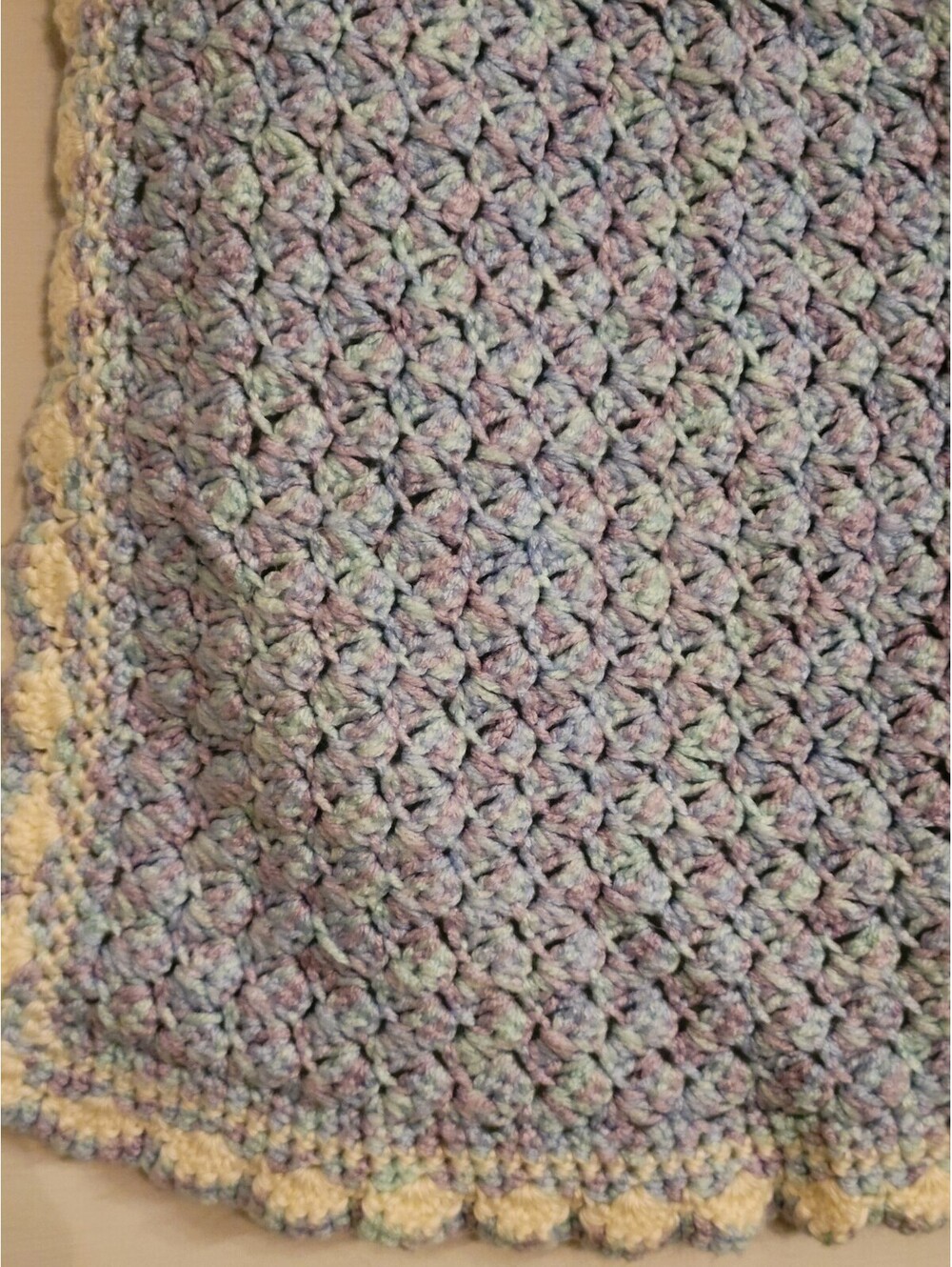 Hand Crochet Baby Crib Blanket Afghan Throw 19x30 Green/purple/blue